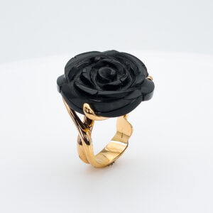 Bague Fleur en or rose et onyx